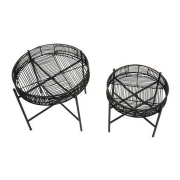Batu Set of 2 Black Rattan Side Tables