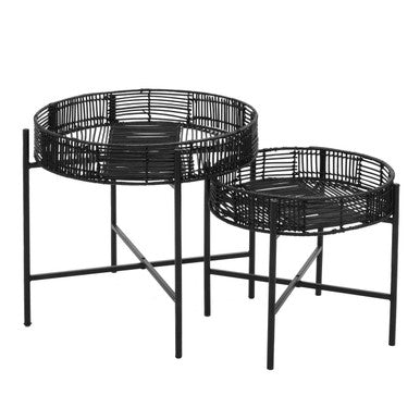 Batu Set of 2 Black Rattan Side Tables
