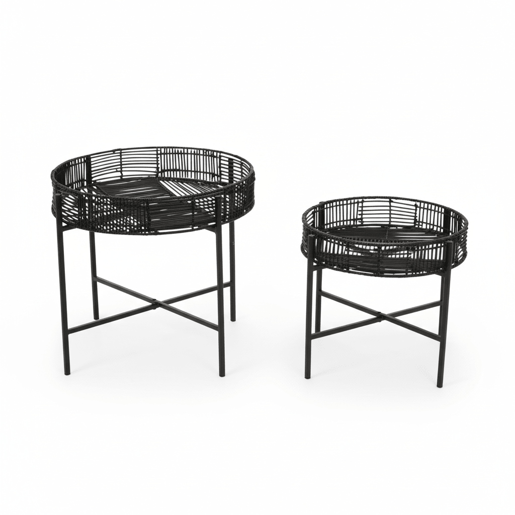 Batu Set of 2 Black Rattan Side Tables