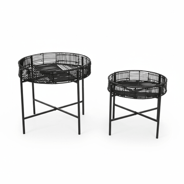 Batu Set of 2 Black Rattan Side Tables