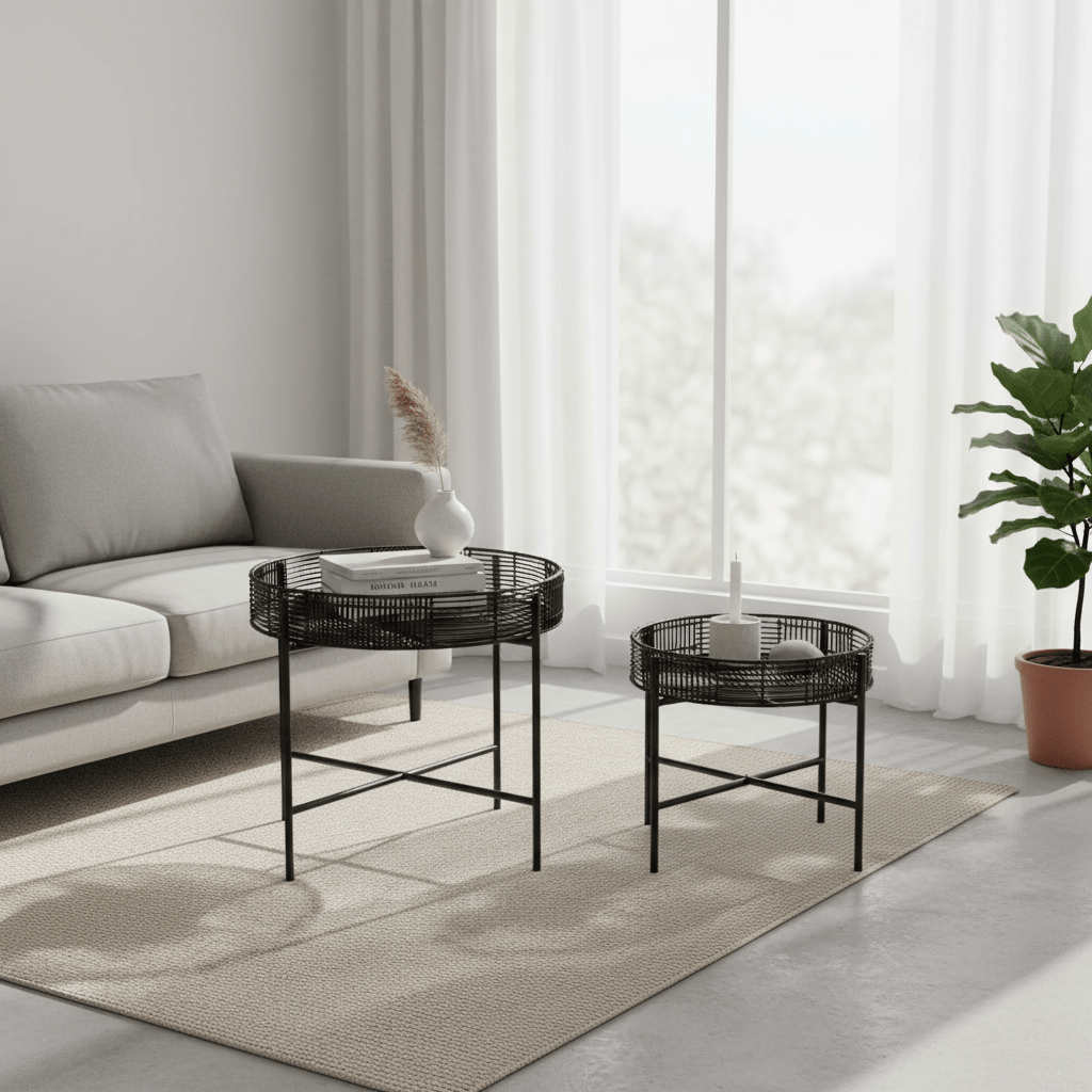 Batu Set of 2 Black Rattan Side Tables