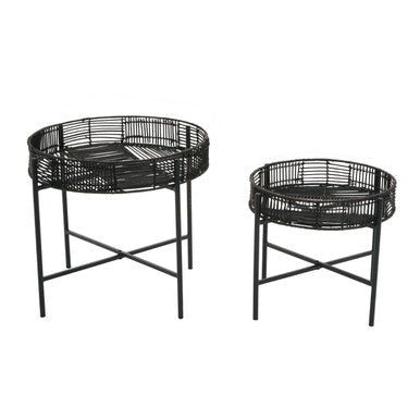 Batu Set of 2 Black Rattan Side Tables