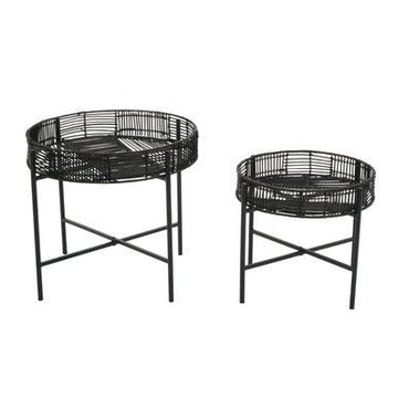 Batu Set of 2 Black Rattan Side Tables