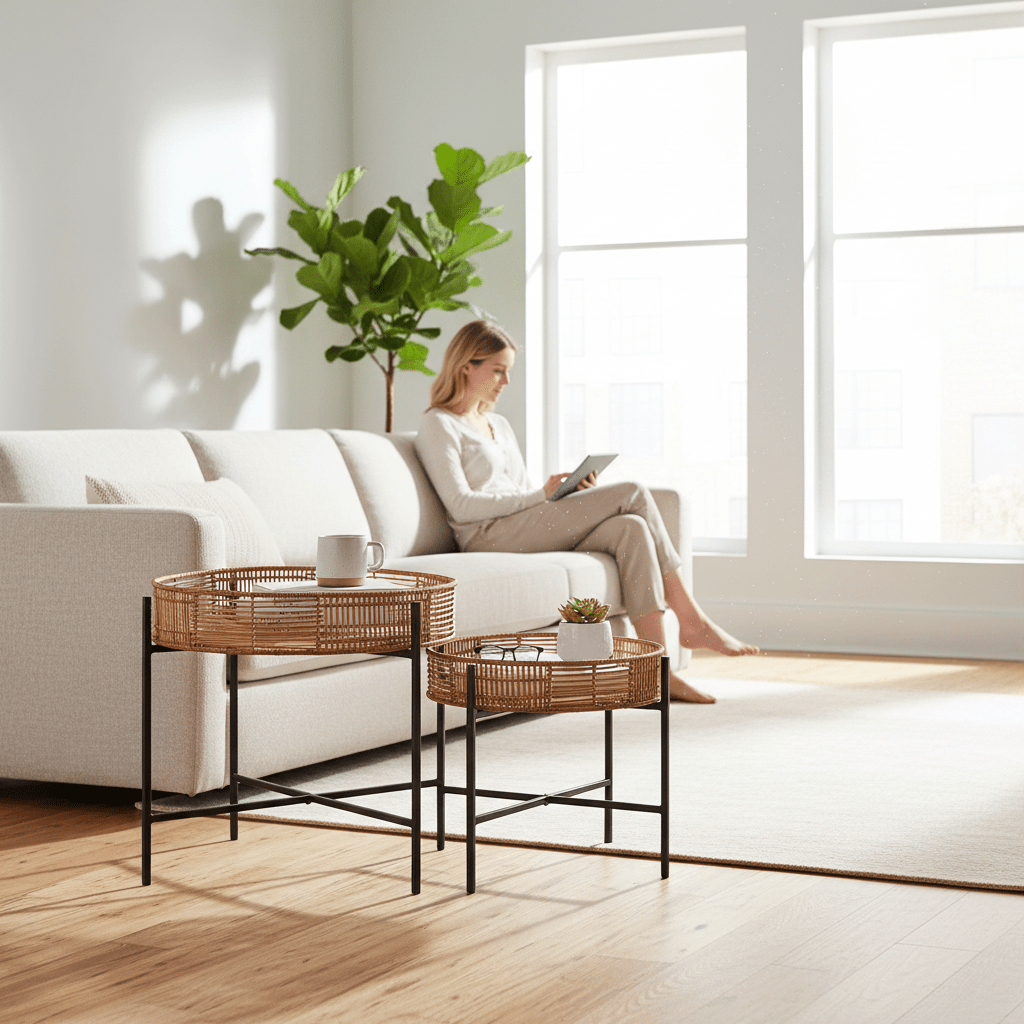 Batu Set of 2 Natural Rattan Side Tables