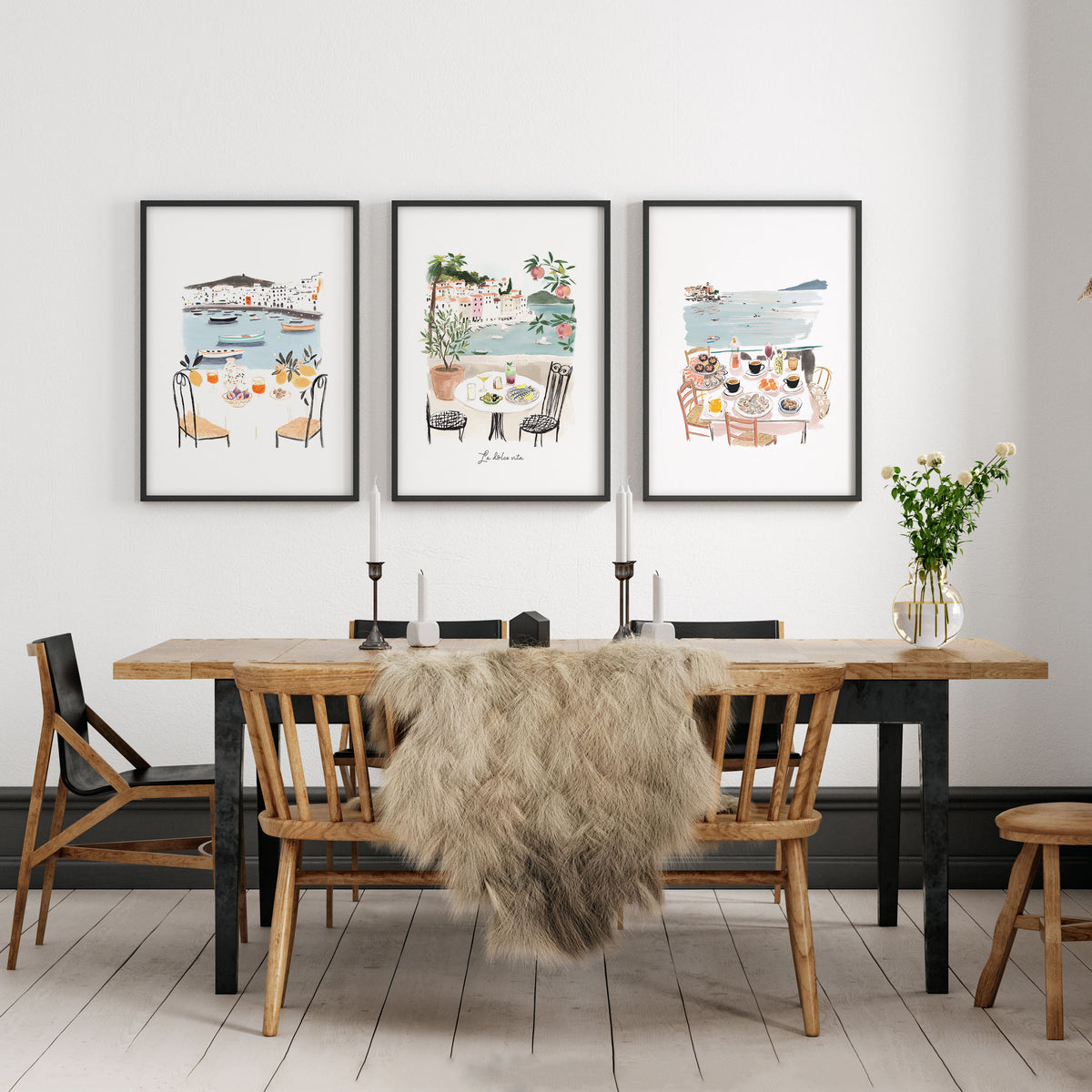 Beach Art Coastal Mediterranean Dining Watercolour wall art | "La Dolce Vita" displayed on a wall in a styled room — view 6