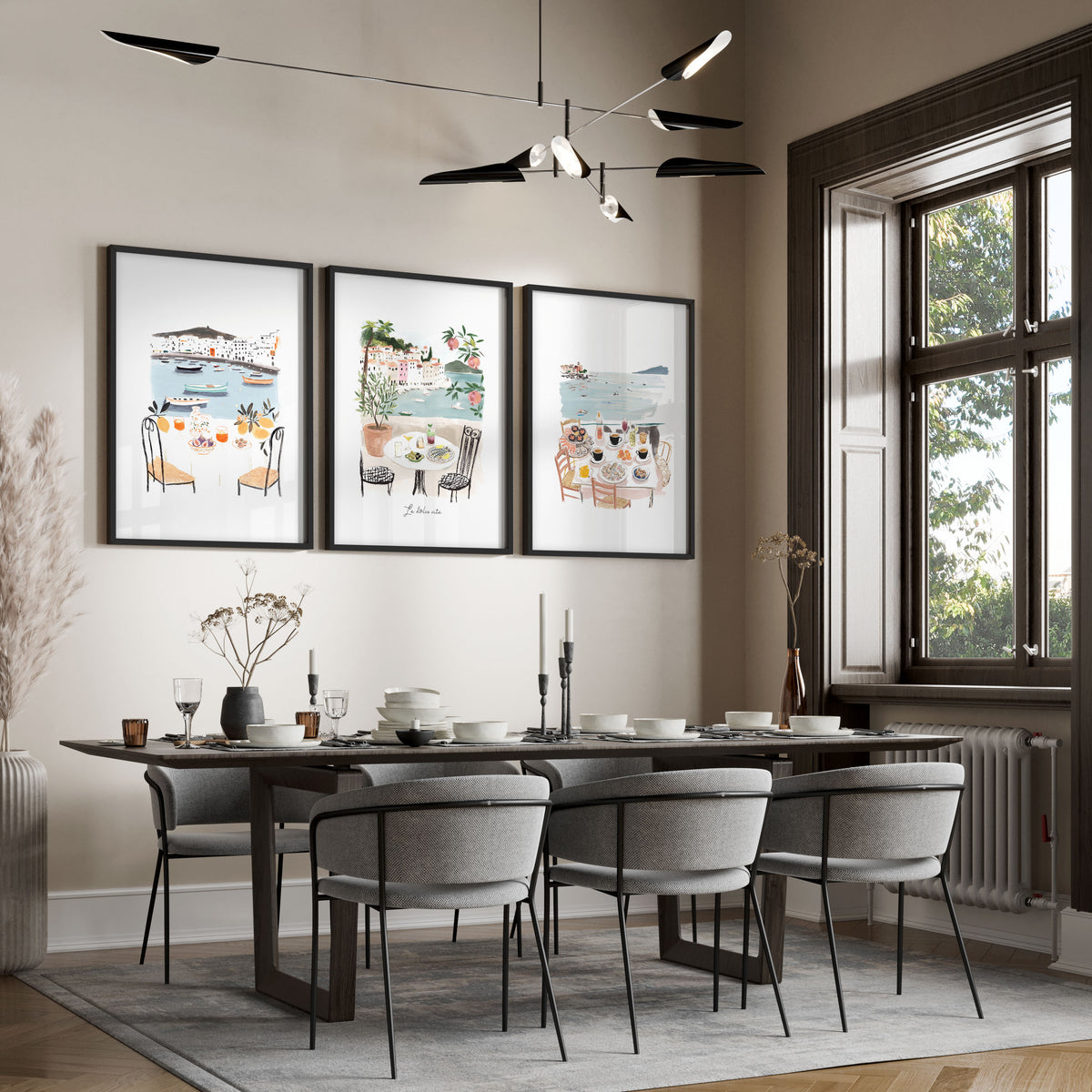 Beach Art Coastal Mediterranean Dining Watercolour wall art | "La Dolce Vita" displayed on a wall in a styled room — view 7