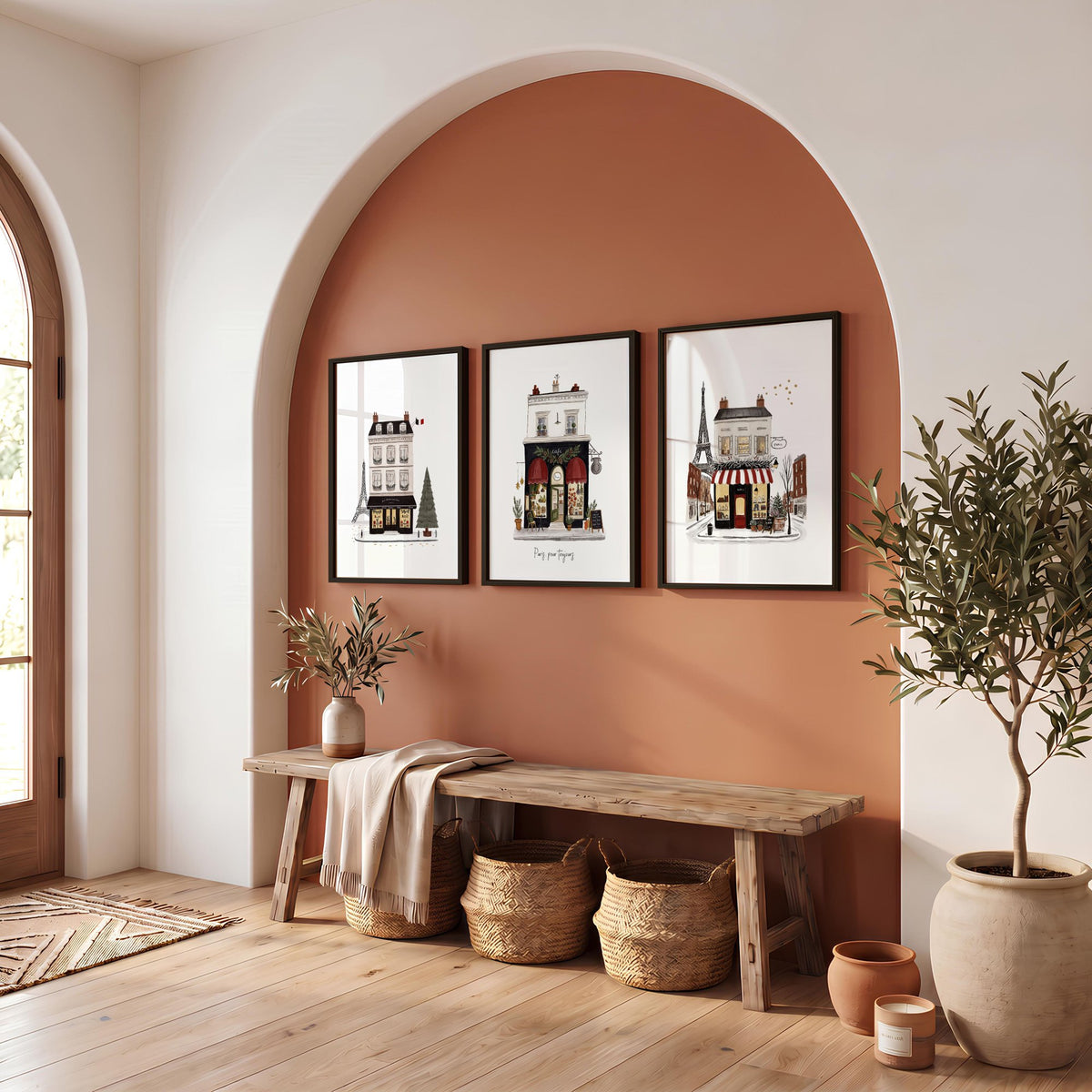 Beautiful Wall Art Paris Boutique Street Scenes "Paris, pour toujours" displayed on a wall in a styled room — view 5