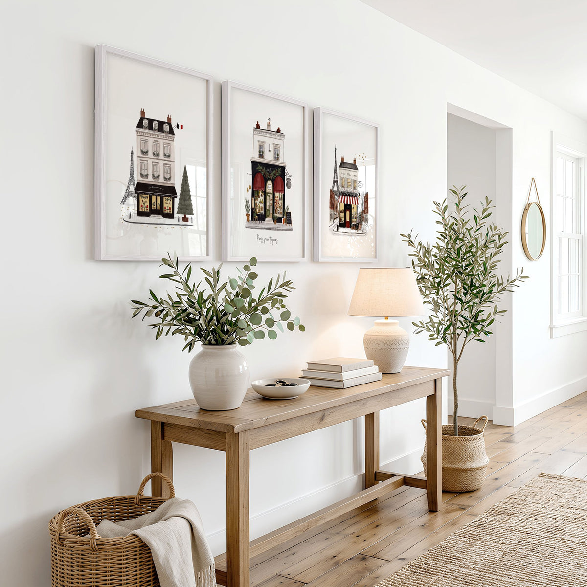 Beautiful Wall Art Paris Boutique Street Scenes "Paris, pour toujours" displayed on a wall in a styled room — view 9