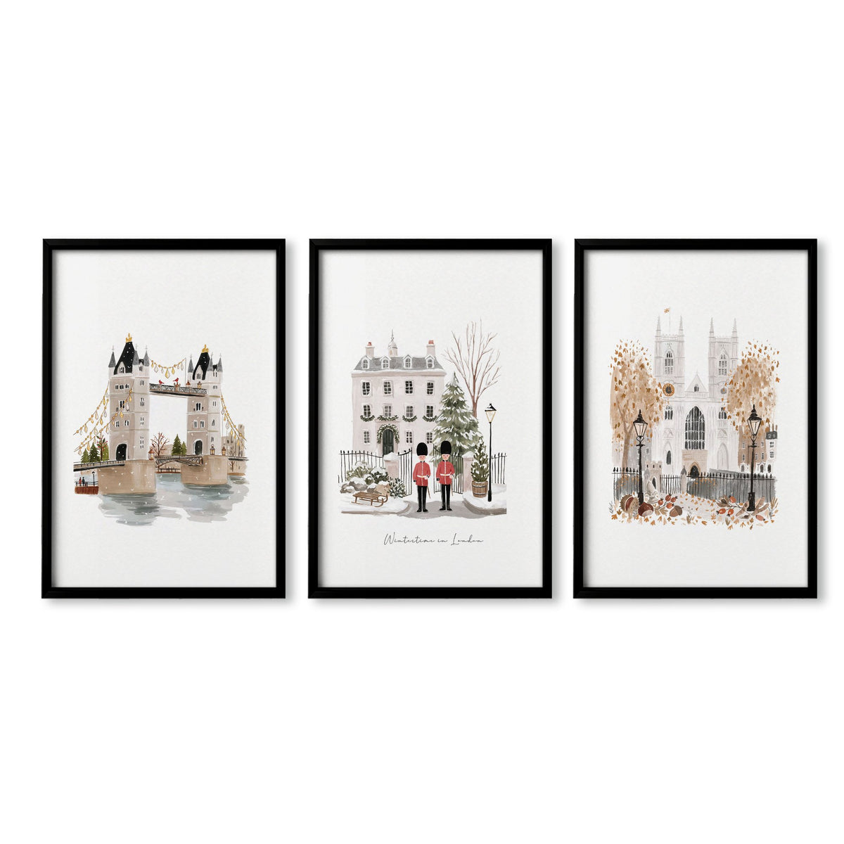 Bedroom Framed Pictures "Wintertime in London" British Travel wall art in a black frame