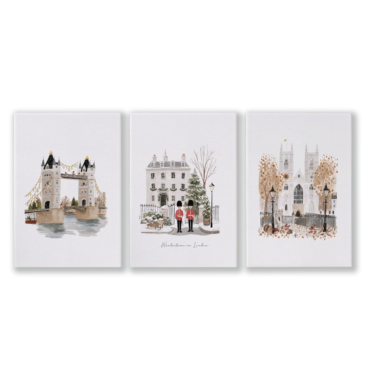 Bedroom Framed Pictures "Wintertime in London" British Travel wall art as a wrapped canvas