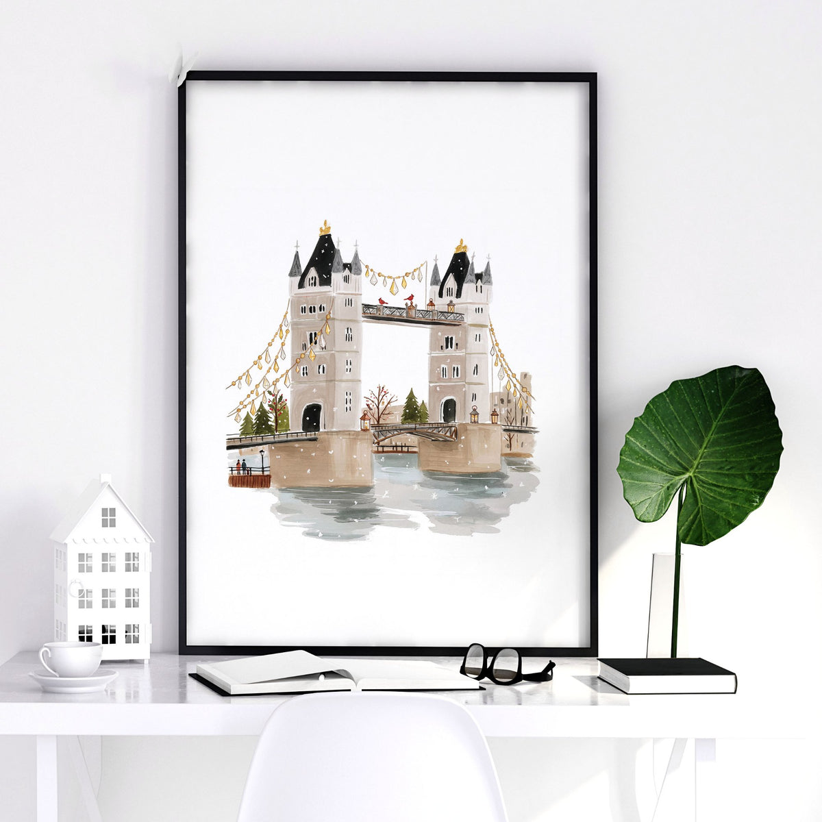 Bedroom Framed Pictures "Wintertime in London" British Travel wall art — piece 1 of 3 in the set