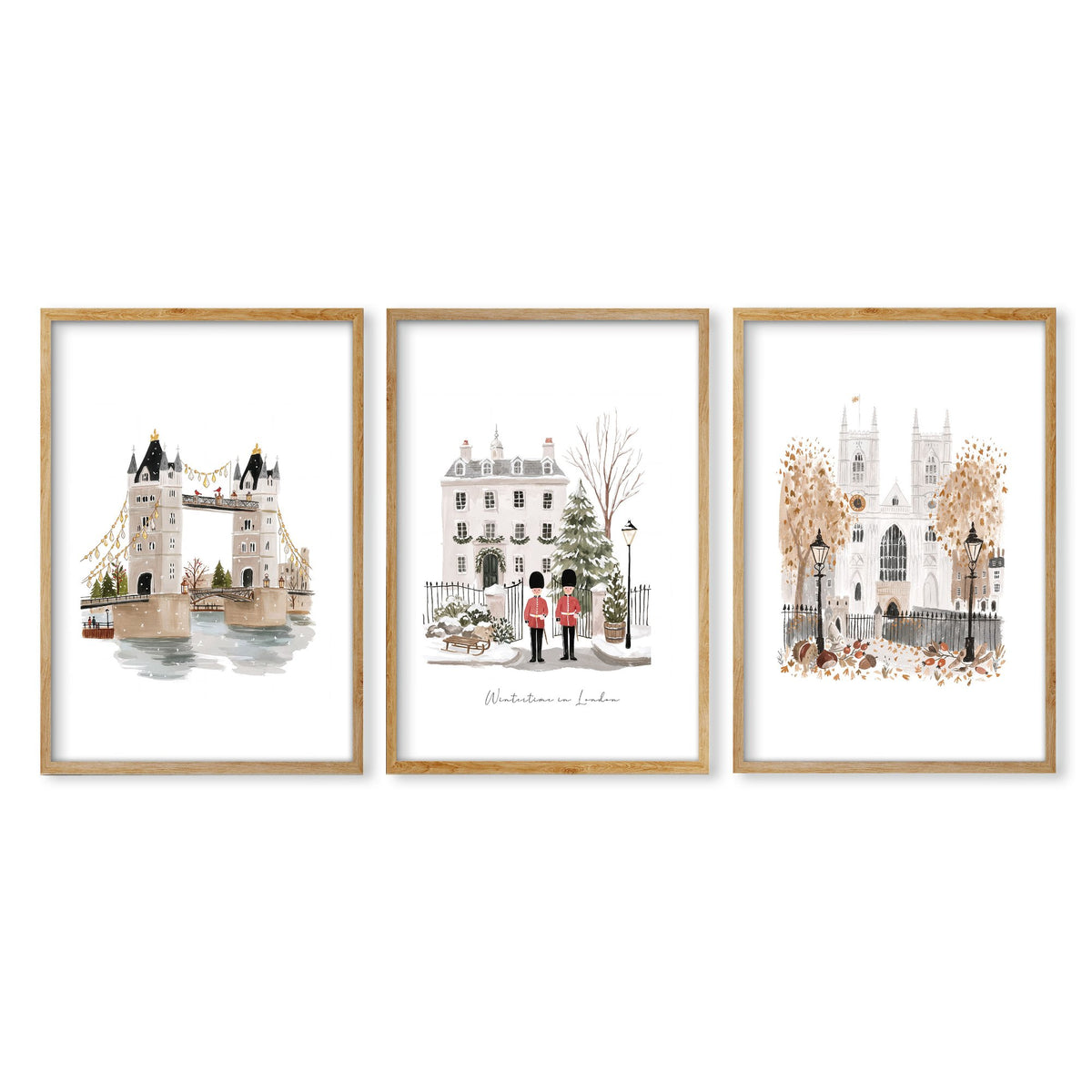 Bedroom Framed Pictures "Wintertime in London" British Travel wall art in an oak frame