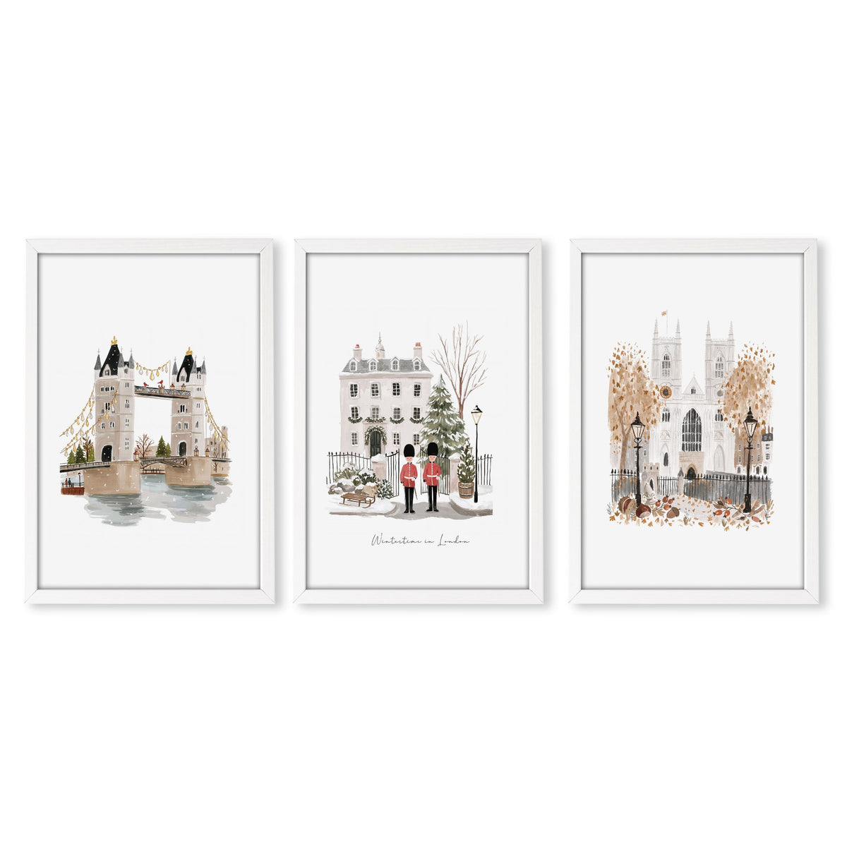 Bedroom Framed Pictures "Wintertime in London" British Travel wall art in a white frame