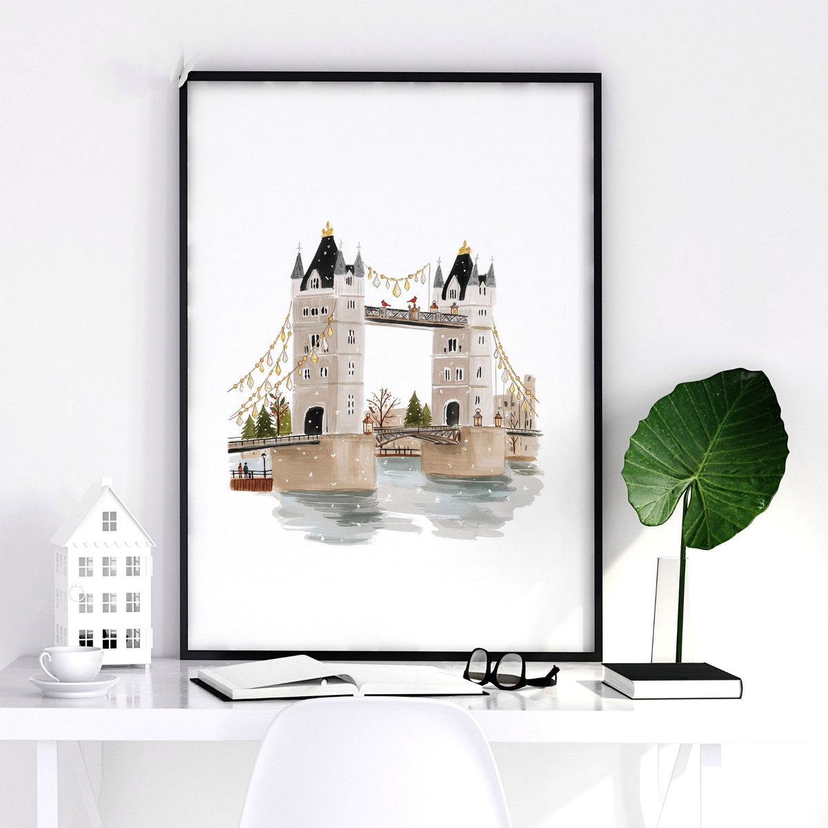 Bedroom Framed Pictures "Wintertime in London" British Travel Wall Art Prints | Set of 3