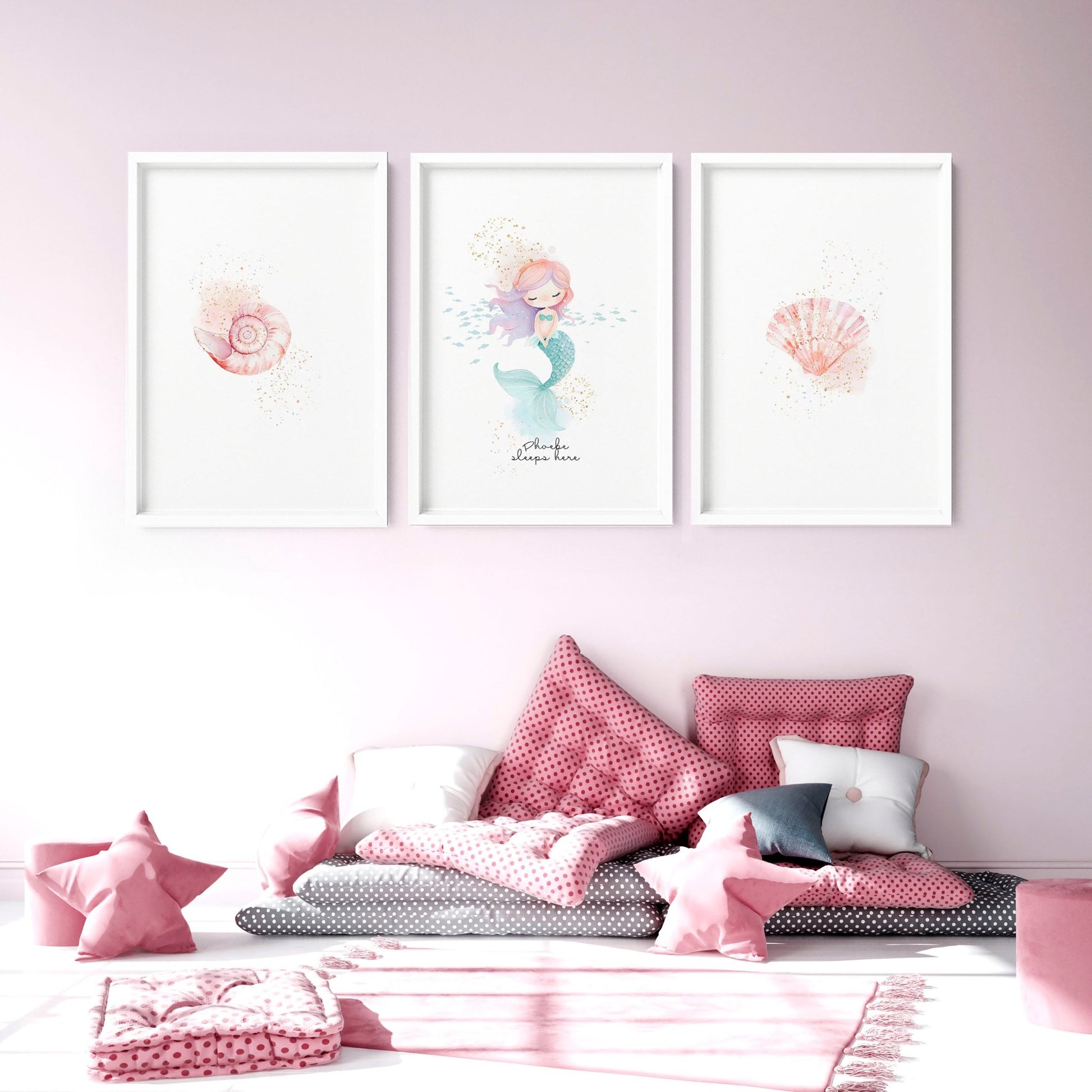 Bedroom Mermaid Decorations | Set of 3 wall art prints