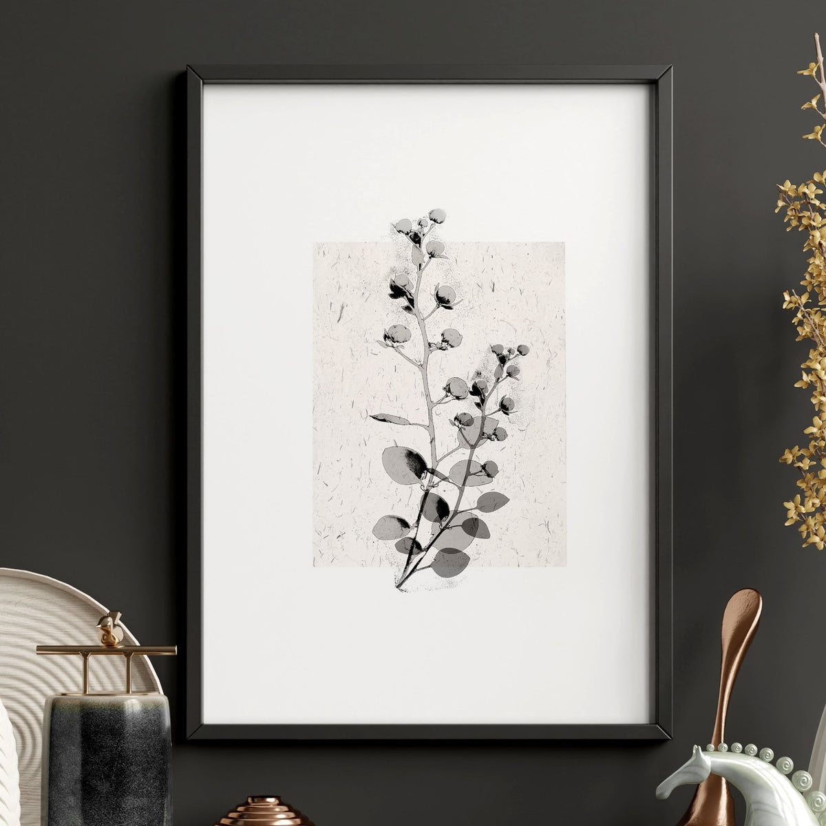 Bedroom Pictures Rustic Botanical Beige & Grey Floral wall art — piece 2 of 3 in the set