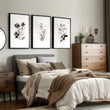 Bedroom Pictures Rustic Botanical Beige & Grey Floral wall art displayed on a wall in a styled room — view 9