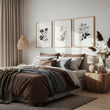 Bedroom Pictures Rustic Botanical Beige & Grey Floral Wall Art Prints | Set of 3