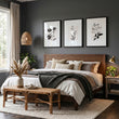 Bedroom Pictures Rustic Botanical Beige & Grey Floral Wall Art Prints | Set of 3