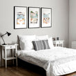 Bedroom wall art Mediterranean Coastal Watercolour Dining Scene 