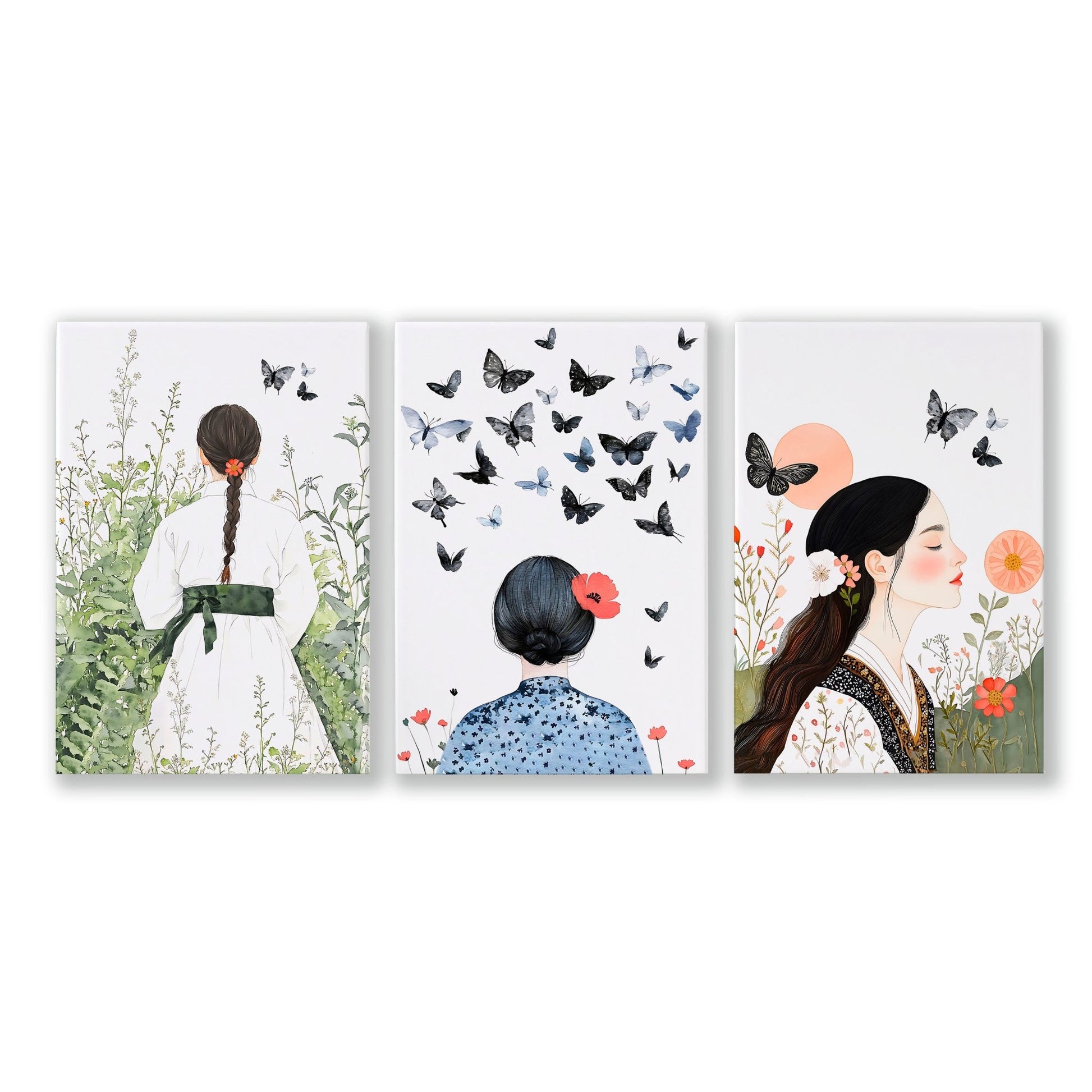 Bedroom Wall Art Decor | Set of 3 Boho Women Wall art Prints