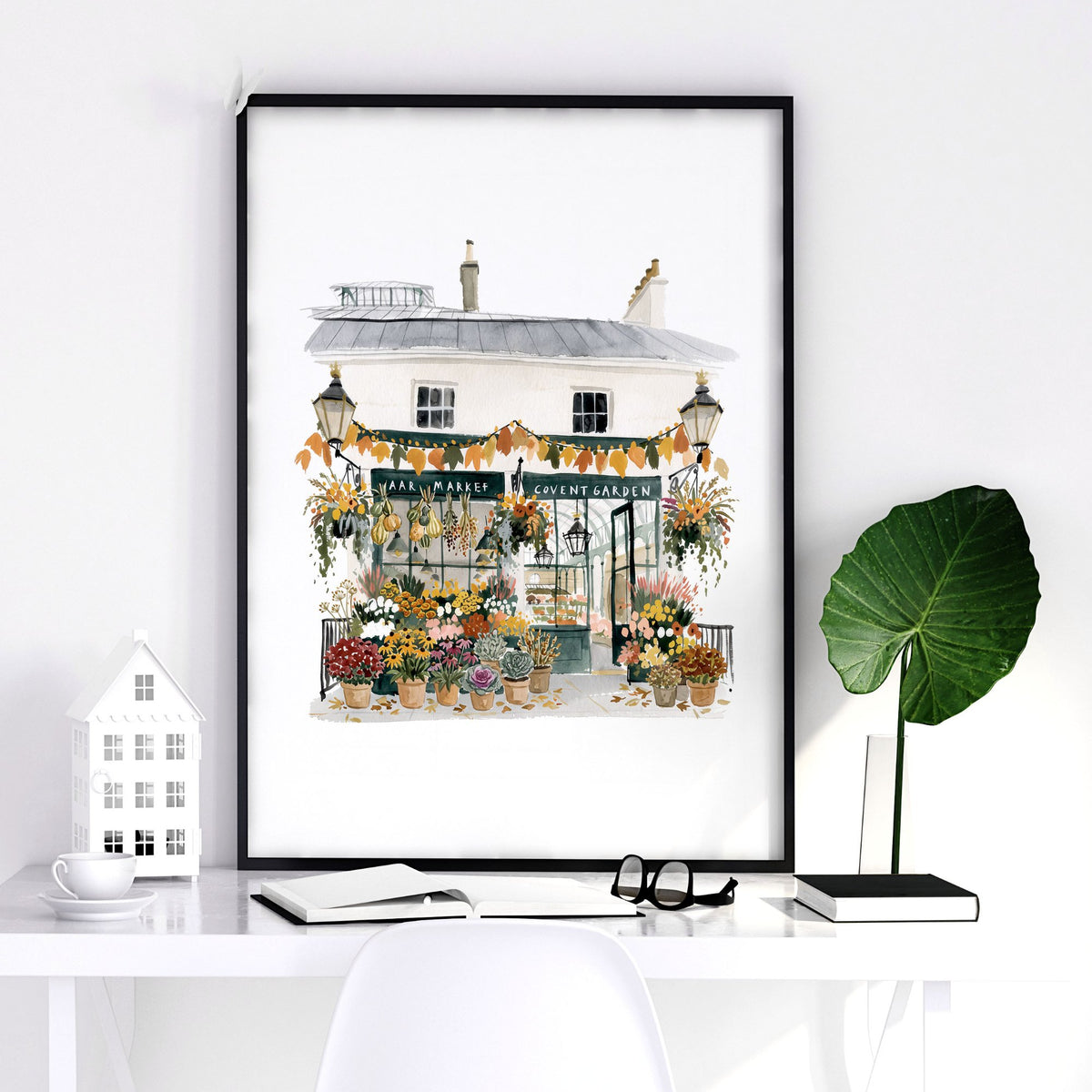 Bedroom Wall Frames London Travel Art | "Wintertime in London" Covent Garden White & Orange Set of 3 — piece 1 of 3 in the set