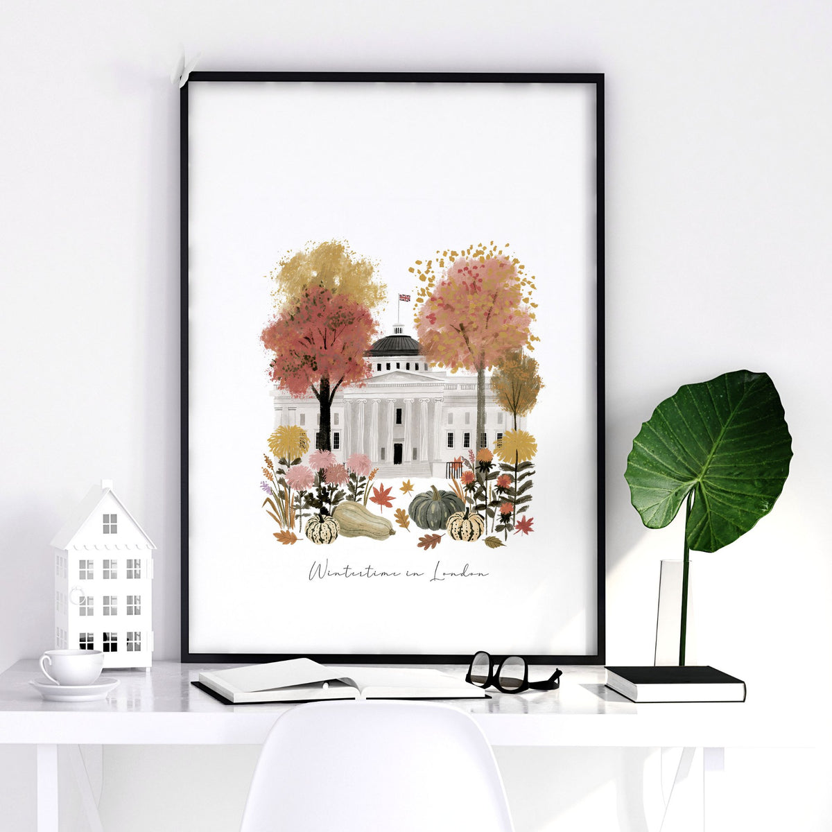 Bedroom Wall Frames London Travel Art | "Wintertime in London" Covent Garden White & Orange Set of 3 — piece 2 of 3 in the set