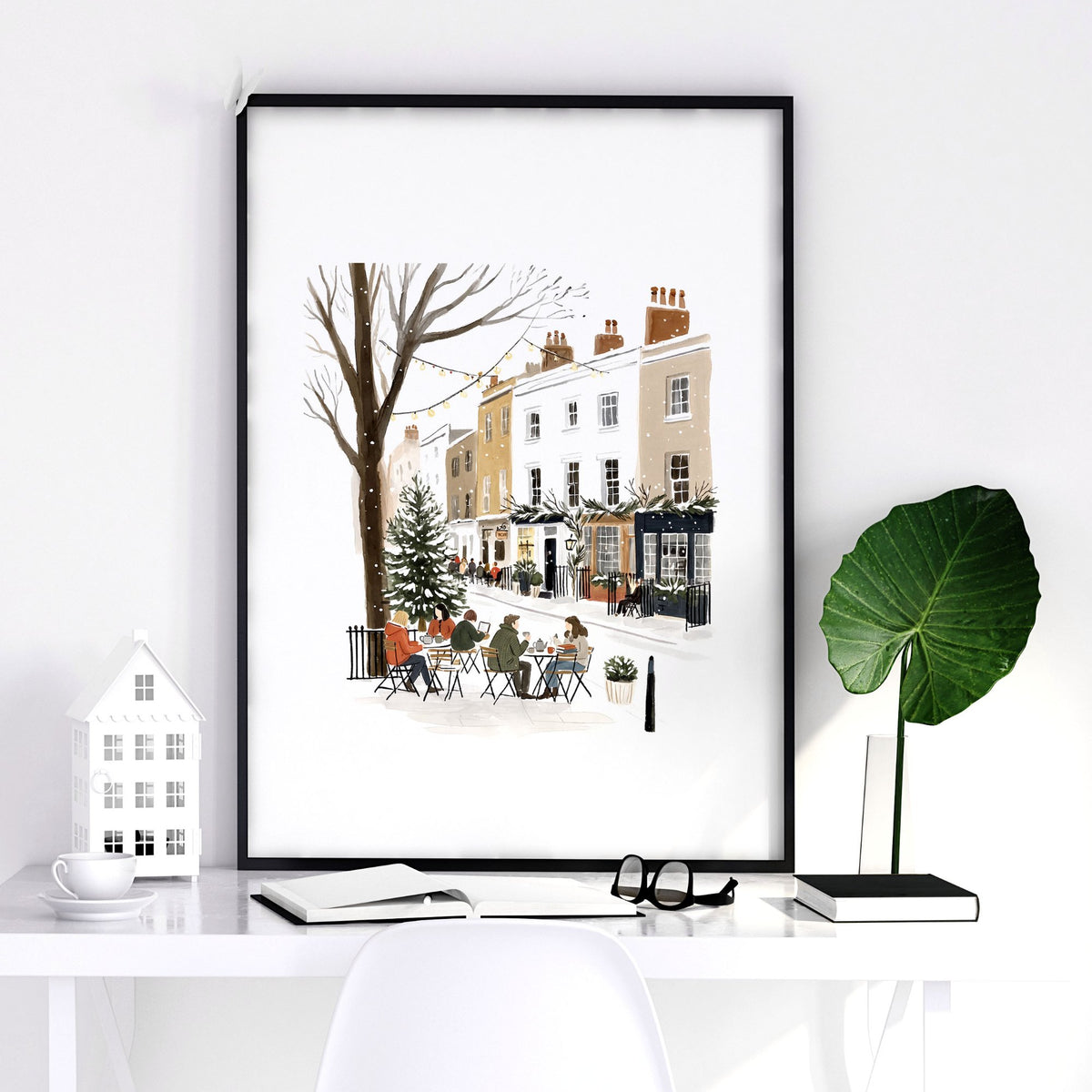 Bedroom Wall Frames London Travel Art | "Wintertime in London" Covent Garden White & Orange Set of 3 — piece 3 of 3 in the set