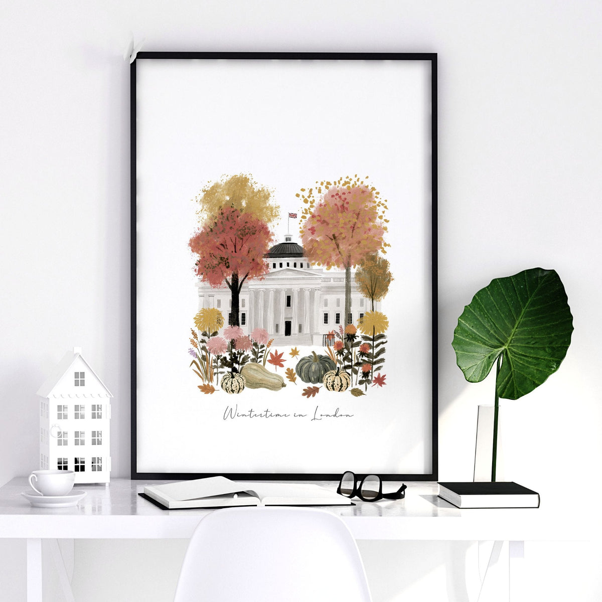 Bedroom Wall Frames London Travel Art | "Wintertime in London" Covent Garden White & Orange Set of 3