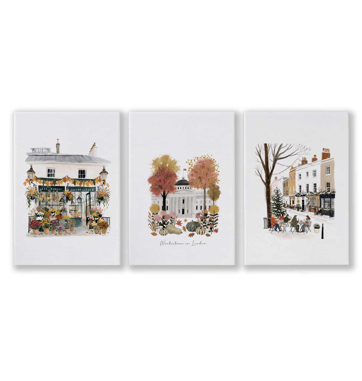 Bedroom Wall Frames London Travel Art | "Wintertime in London" Covent Garden White & Orange Set of 3