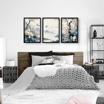 Bedroom Wall Ideas Pictures | Set of 3 Chinoiserie Wall art Prints