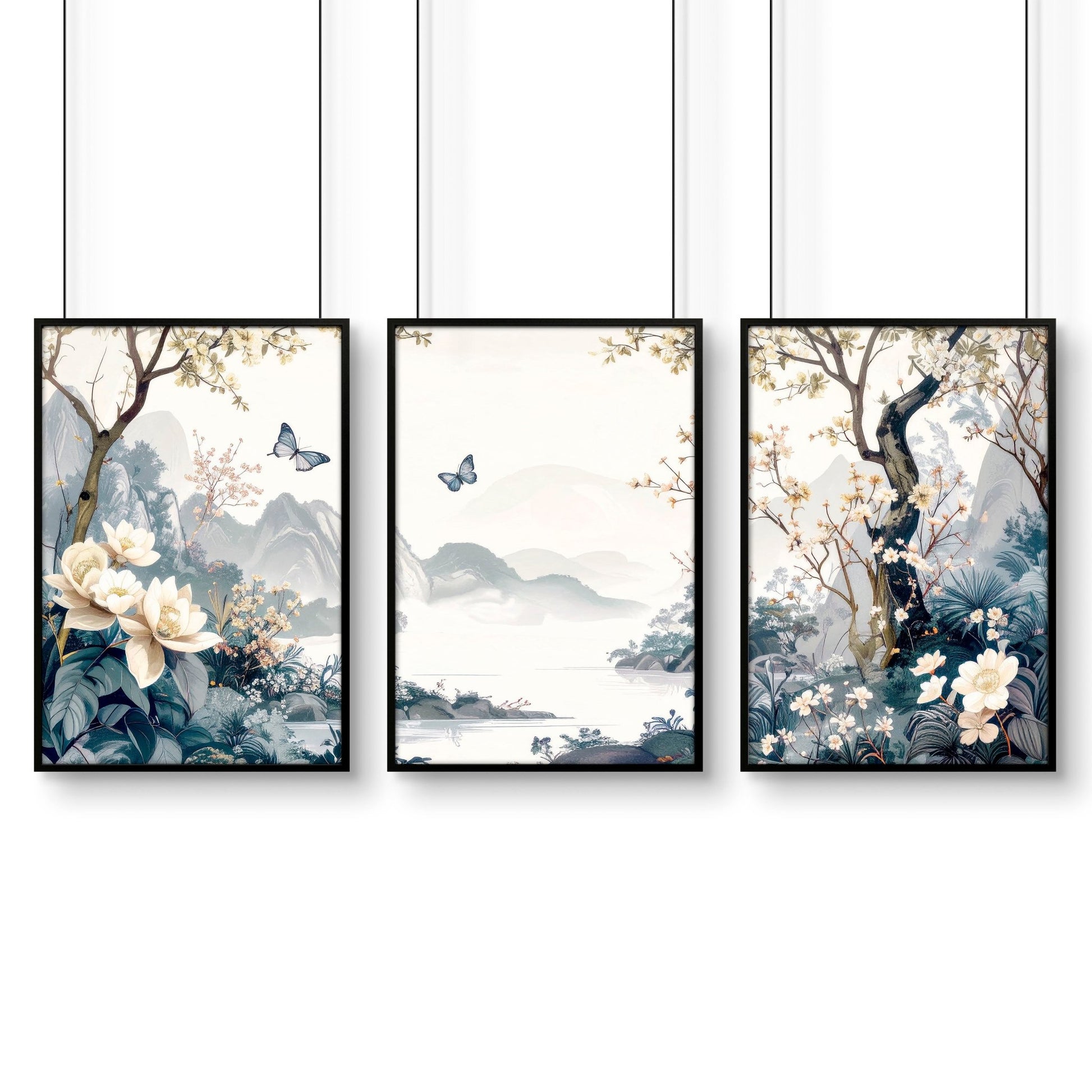 Bedroom Wall Ideas Pictures | Set of 3 Chinoiserie Wall art Prints