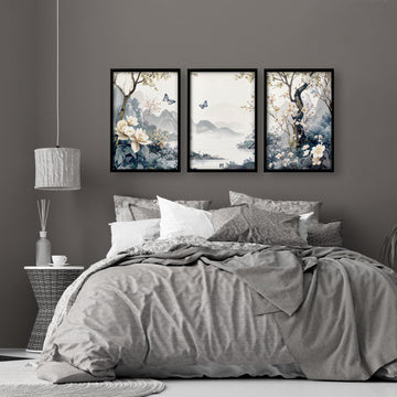 Bedroom Wall Ideas Pictures | Set of 3 Chinoiserie Wall art Prints