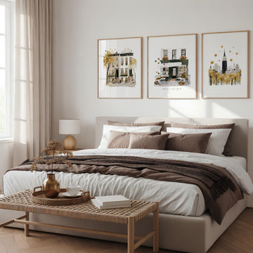 Bedroom Wall Picture Frames New York City Autumn Travel wall art | "Autumn in New York" displayed on a wall in a styled room — view 4