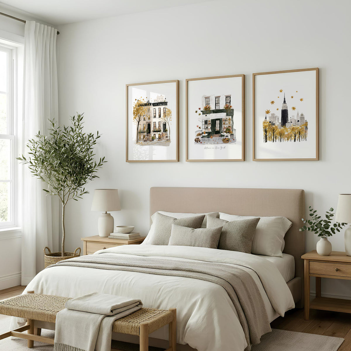 Bedroom Wall Picture Frames New York City Autumn Travel wall art | "Autumn in New York" displayed on a wall in a styled room — view 6