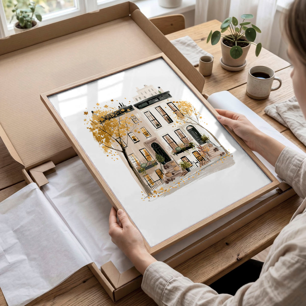 Bedroom Wall Picture Frames New York City Autumn Travel wall art | "Autumn in New York" displayed on a wall in a styled room — view 9
