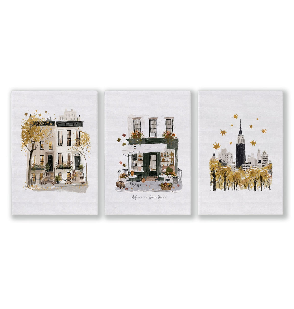 Bedroom Wall Picture Frames New York City Autumn Travel Wall Art Prints | "Autumn in New York" | Set of 3