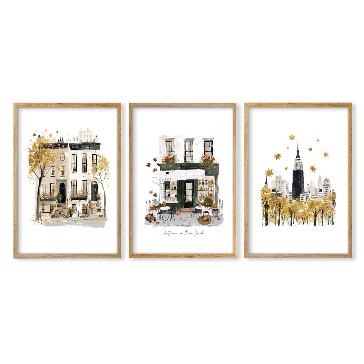 Bedroom Wall Picture Frames New York City Autumn Travel wall art | "Autumn in New York" in an oak frame