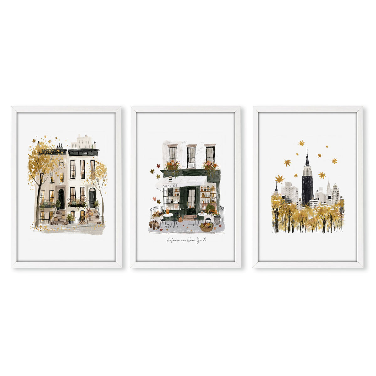 Bedroom Wall Picture Frames New York City Autumn Travel wall art | "Autumn in New York" in a white frame