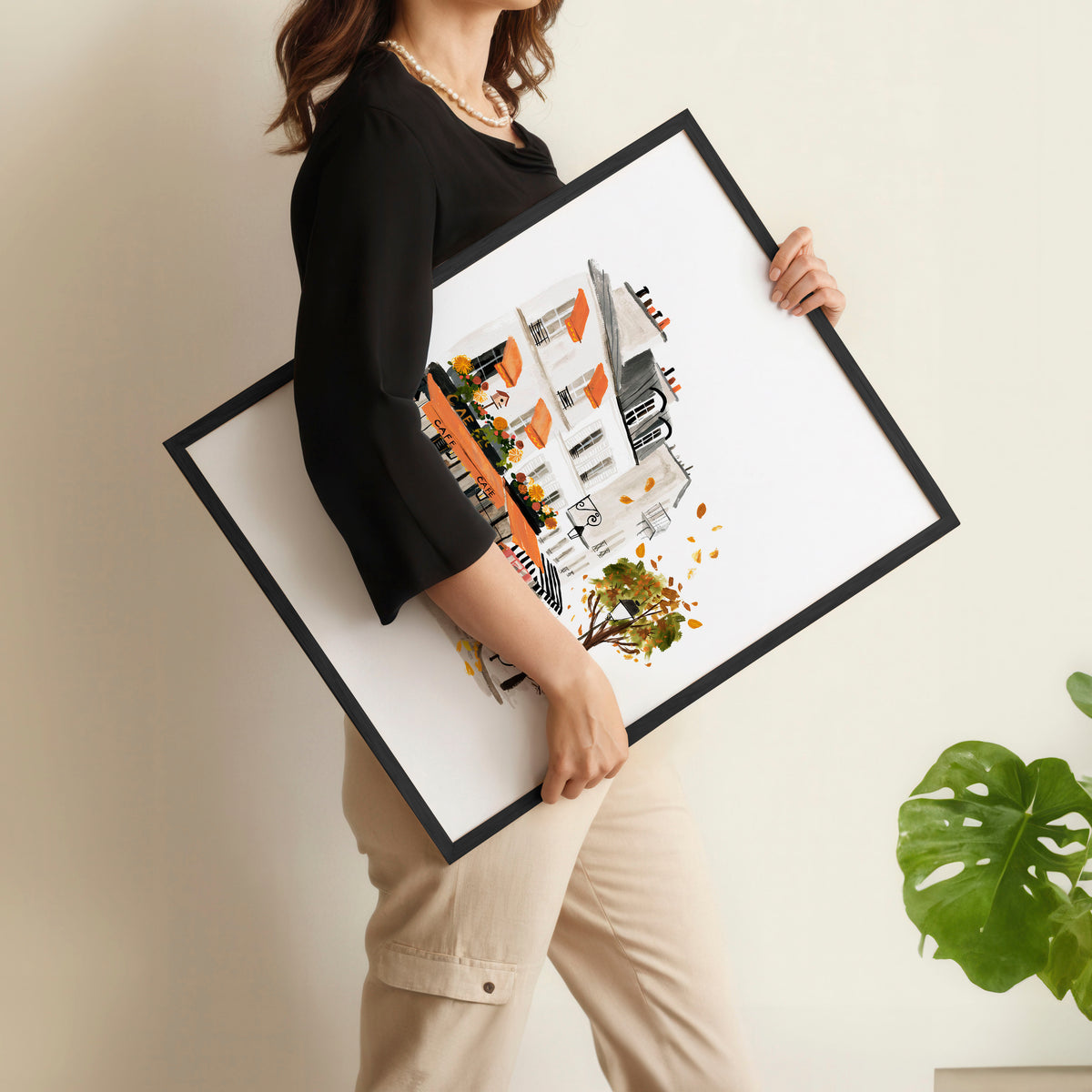 Bedroom Wall Pictures Parisian Autumn Travel Art "Paris aux couleurs de l'automne" displayed on a wall in a styled room — view 9