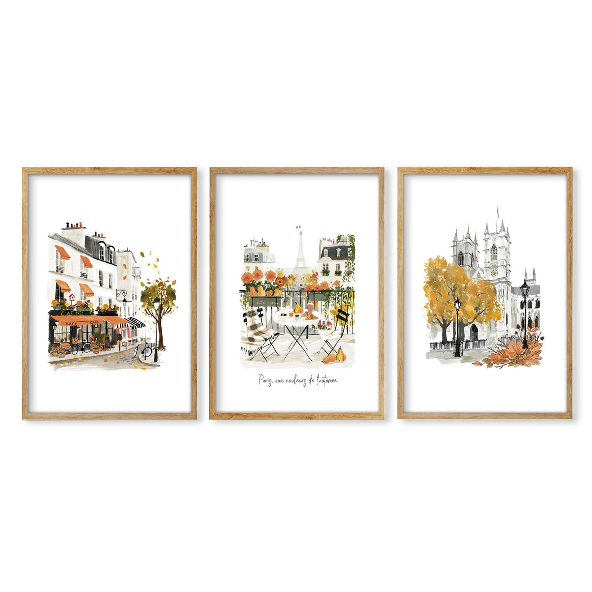 Bedroom Wall Pictures Parisian Autumn Travel Art "Paris aux couleurs de l'automne" | Set of 3