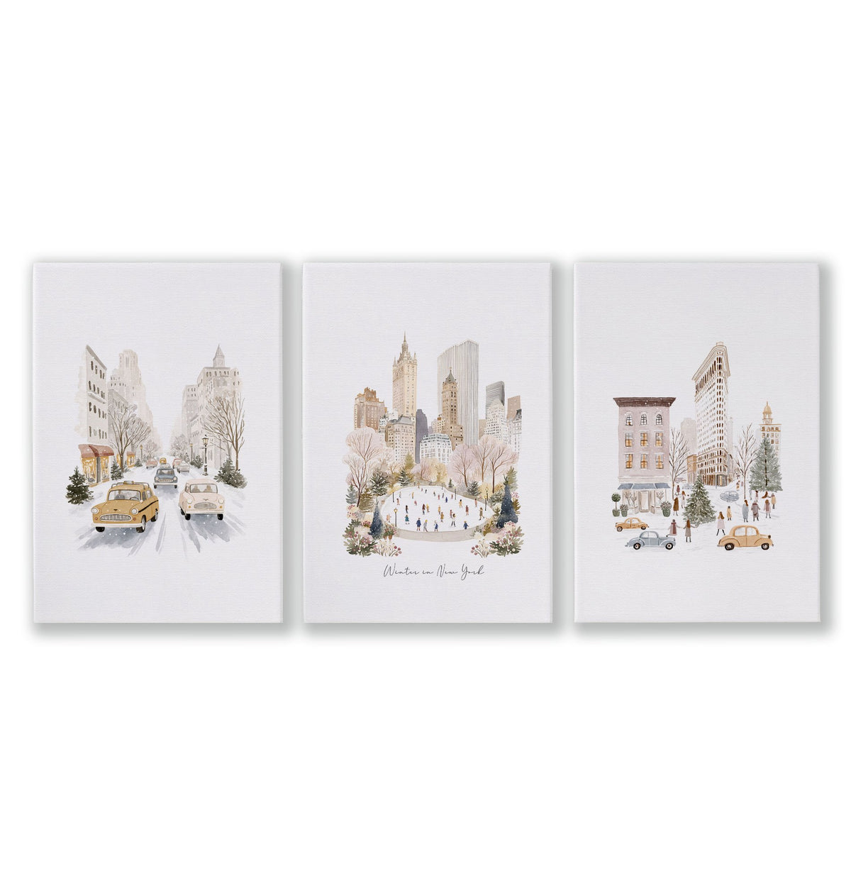 Bedroom Wall wall art "Winter in New York" Central Park Manhattan Watercolour as a wrapped canvas