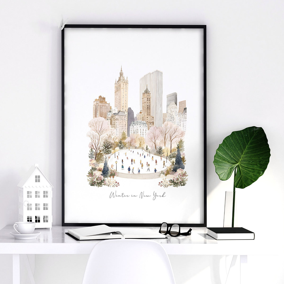 Bedroom Wall wall art "Winter in New York" Central Park Manhattan Watercolour — piece 1 of 3 in the set