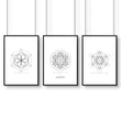 Bedrooms Black And White | Set of 3 Sacred Geometry Wall art Prints