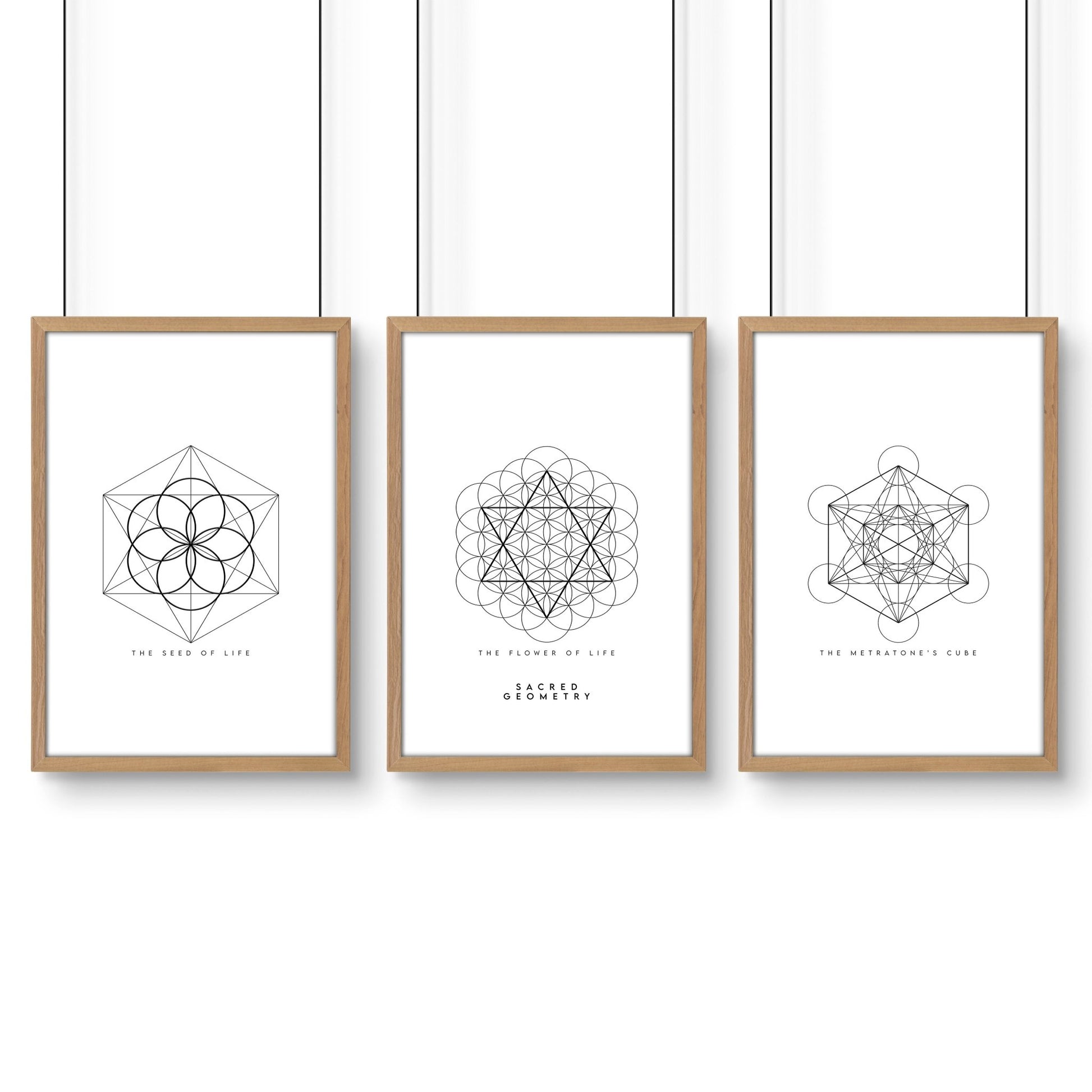 Bedrooms Black And White | Set of 3 Sacred Geometry Wall art Prints