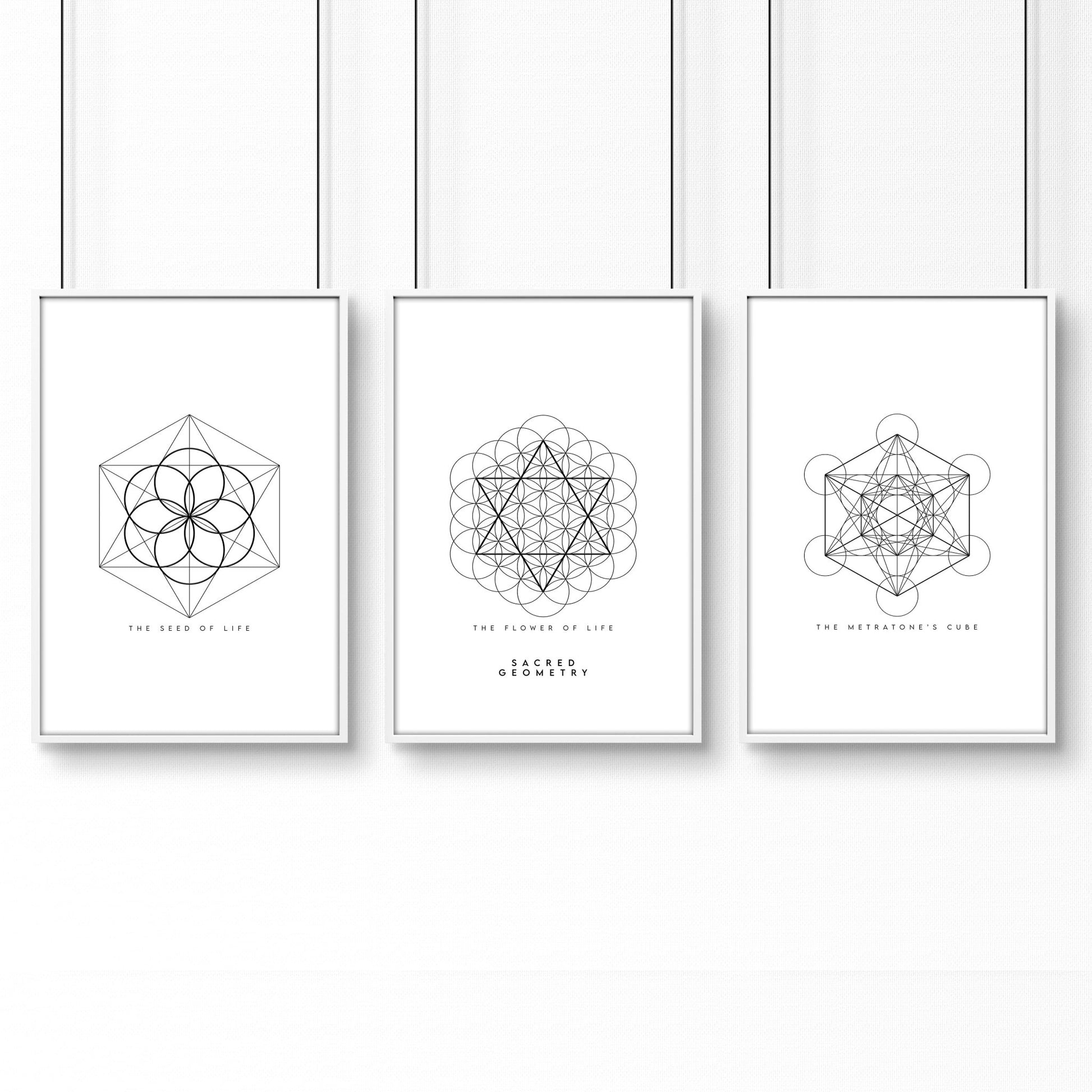 Bedrooms Black And White | Set of 3 Sacred Geometry Wall art Prints