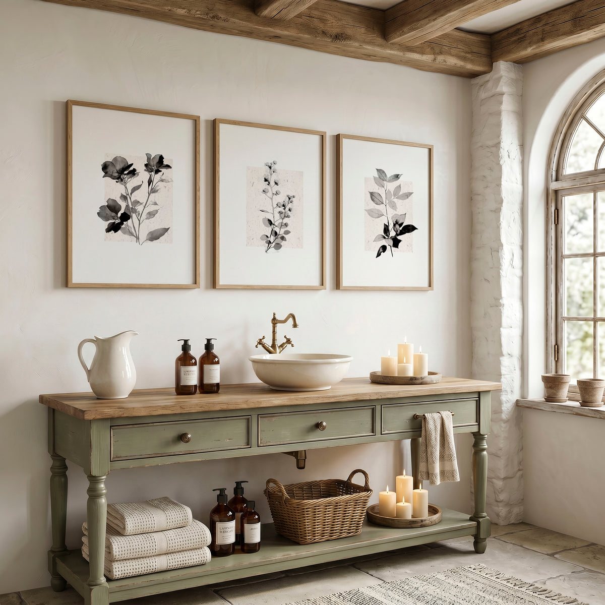 Beige Wall Art Botanical Pressed Flower & Leaf wall art displayed on a wall in a styled room — view 8