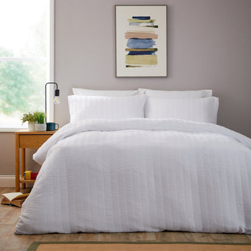 Belgravia White Microfibre Duvet Cover Set with Pillowcases Soft Easy Care Modern Quilt Bedding Bed Linen Set