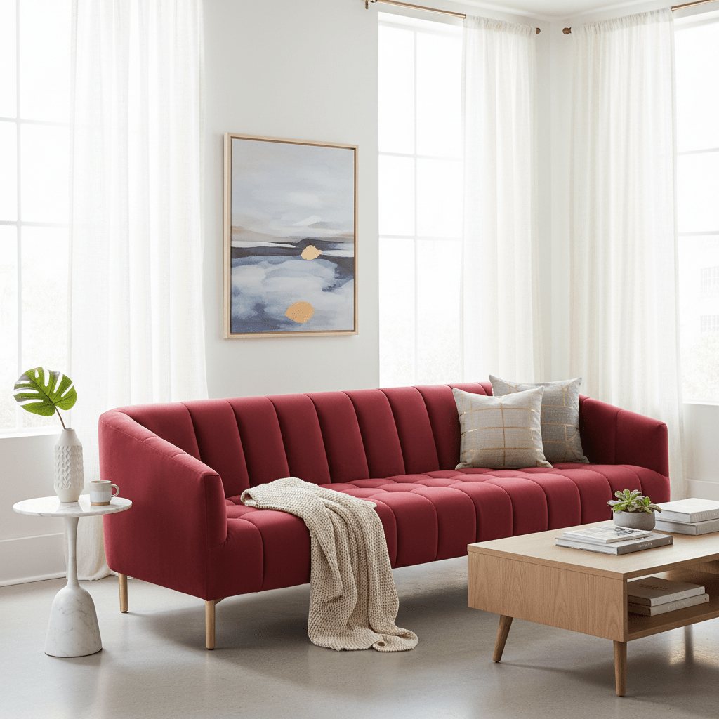 Bella 3 Seat Wine Velvet Sofa