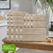 Belmont Viscose Stripe Beige Towels 100% Cotton Hotel Quality Super Absorbent 10 Piece Bale Set, 4 Hand Towel & 12 Face Cloths